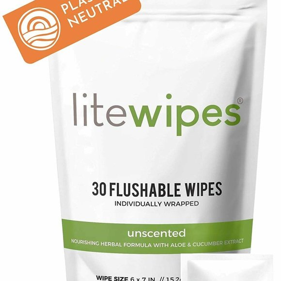 Litewipes Individual Flushable Wipes Unscented 30 Single Wrapped Wet Wipes - Picture 2 of 5